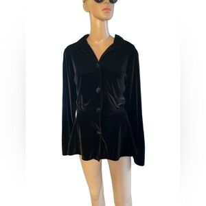 Vintage Arielle Tyler black Velvet long sleeve pleated peplum top